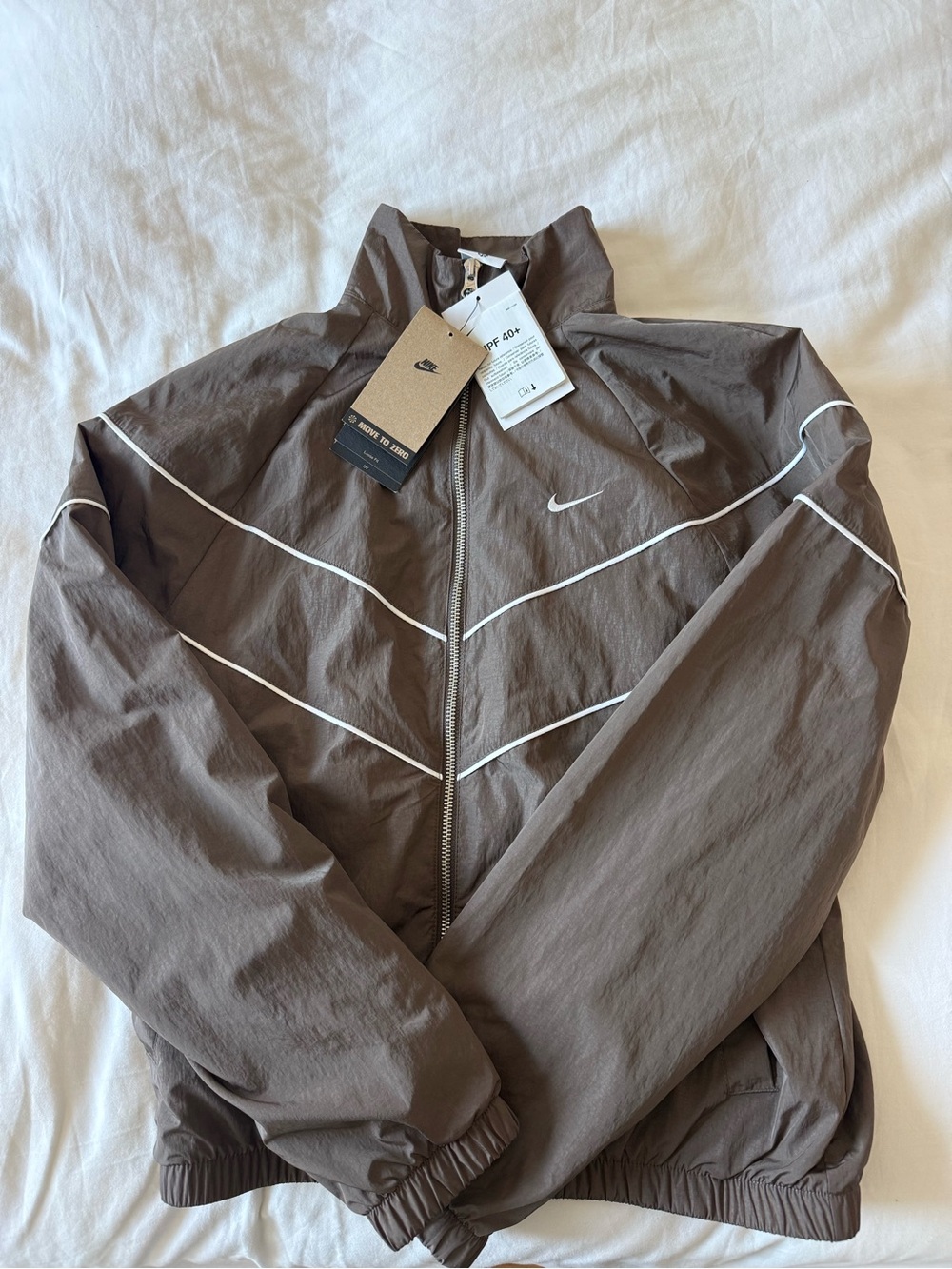 Nike Light Brown Windrunner Jacket with White Piping
